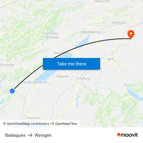 Ballaigues to Wynigen map