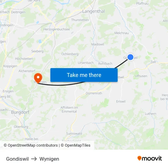 Gondiswil to Wynigen map