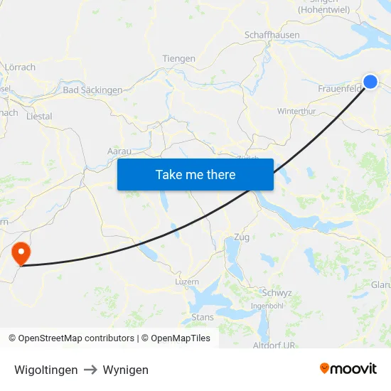 Wigoltingen to Wynigen map