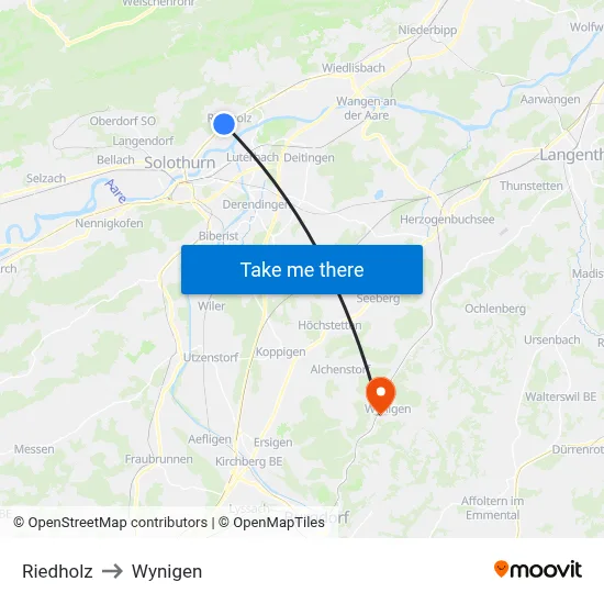 Riedholz to Wynigen map