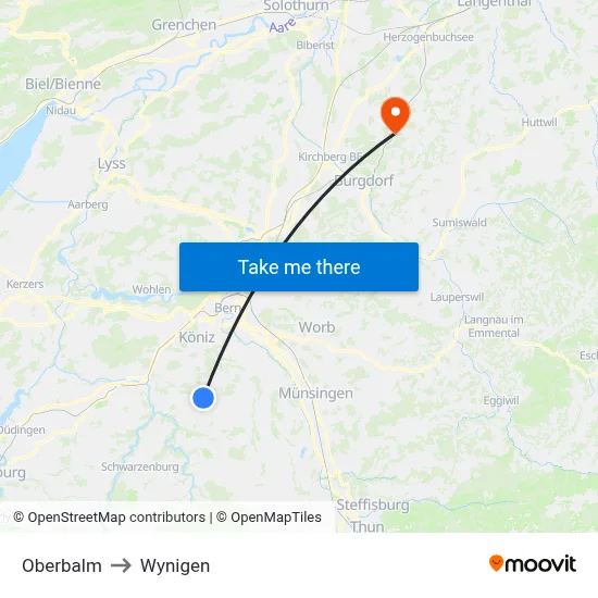 Oberbalm to Wynigen map