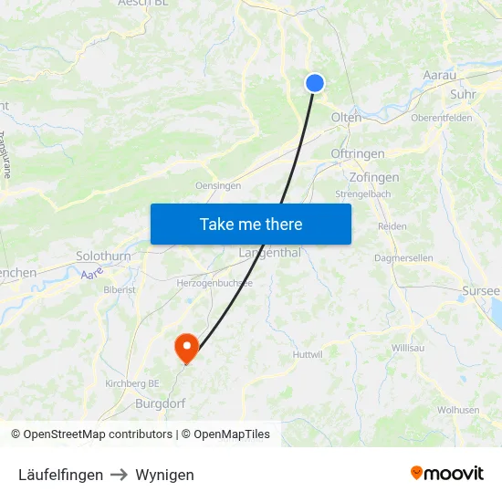 Läufelfingen to Wynigen map