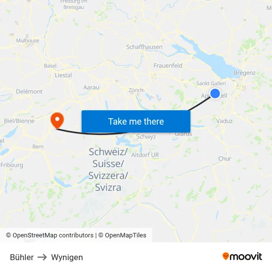 Bühler to Wynigen map