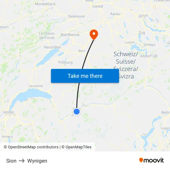 Sion to Wynigen map