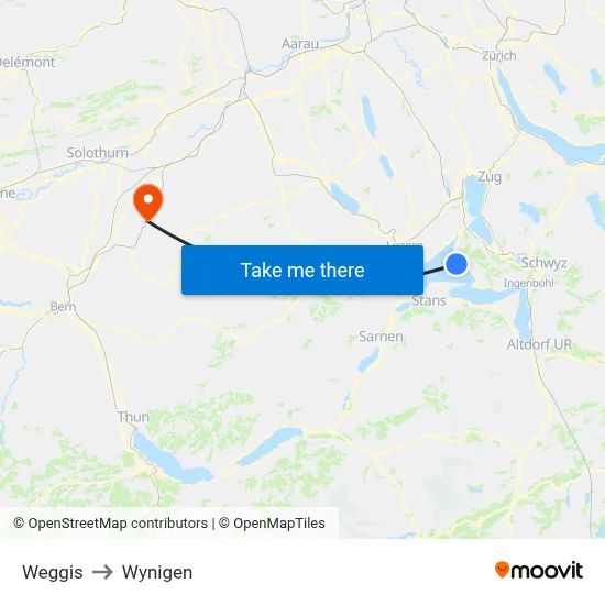Weggis to Wynigen map