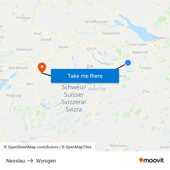 Nesslau to Wynigen map