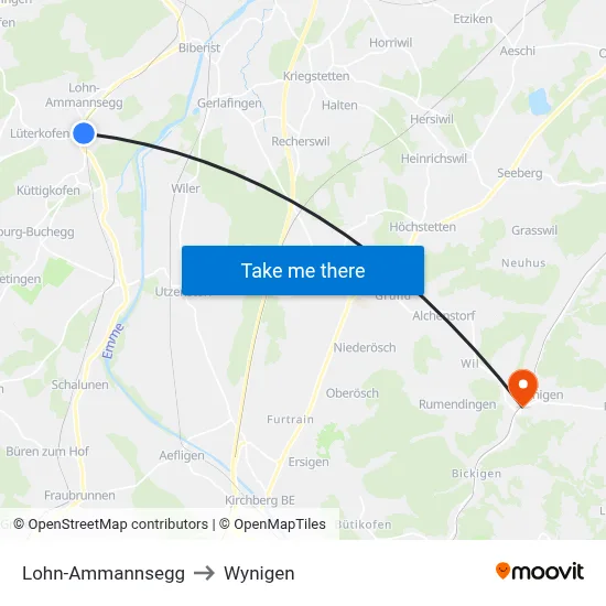 Lohn-Ammannsegg to Wynigen map