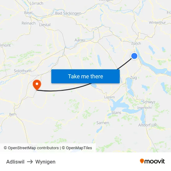 Adliswil to Wynigen map