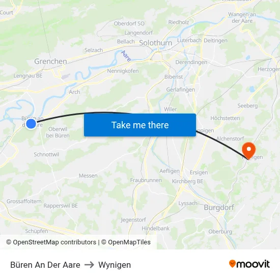 Büren An Der Aare to Wynigen map