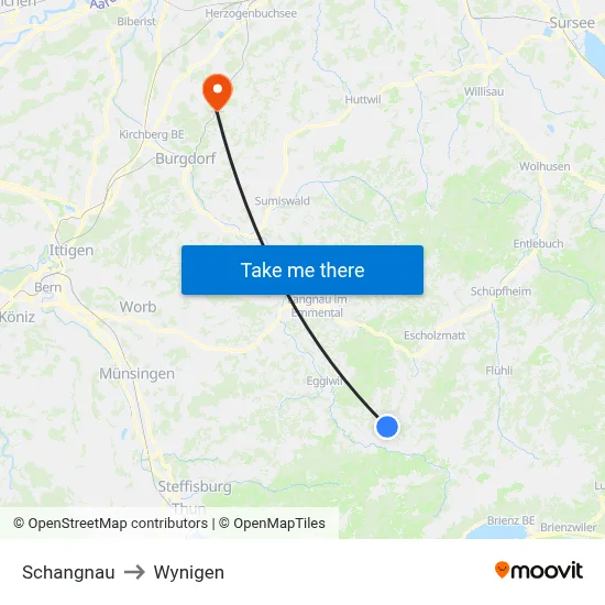 Schangnau to Wynigen map