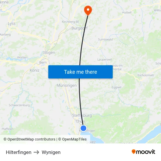 Hilterfingen to Wynigen map