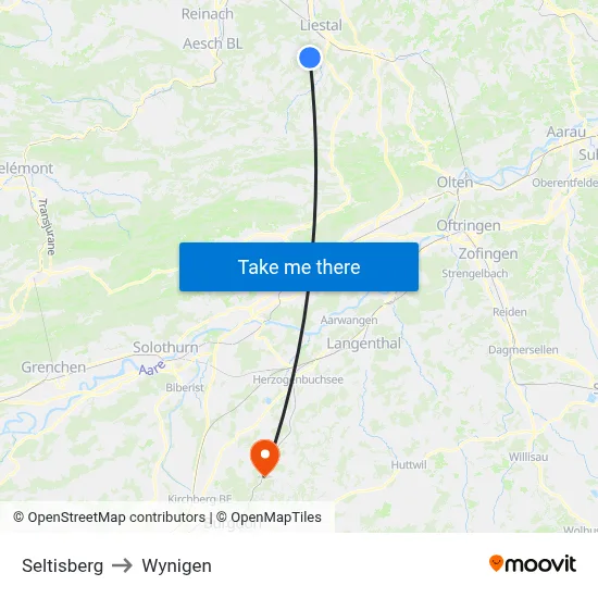 Seltisberg to Wynigen map