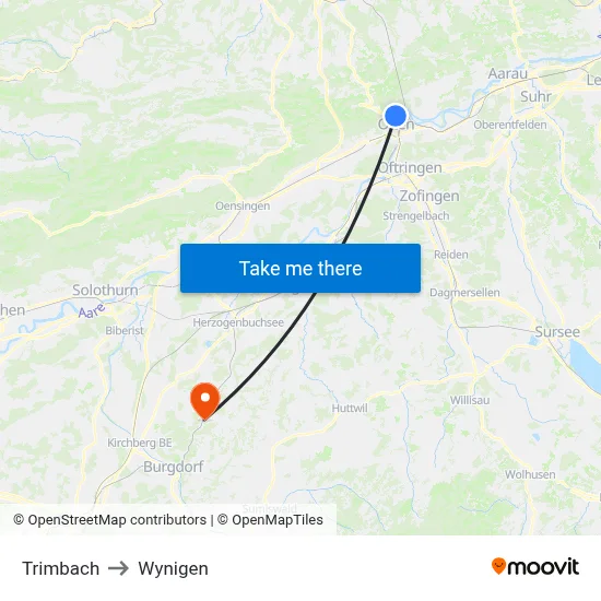 Trimbach to Wynigen map