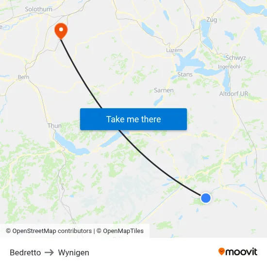 Bedretto to Wynigen map