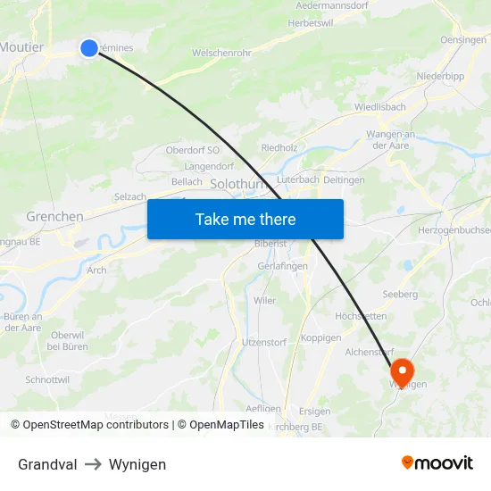 Grandval to Wynigen map
