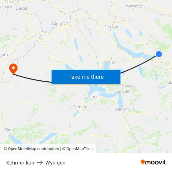 Schmerikon to Wynigen map