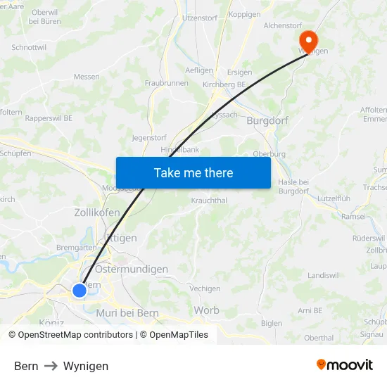 Bern to Wynigen map