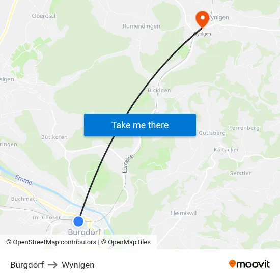 Burgdorf to Wynigen map