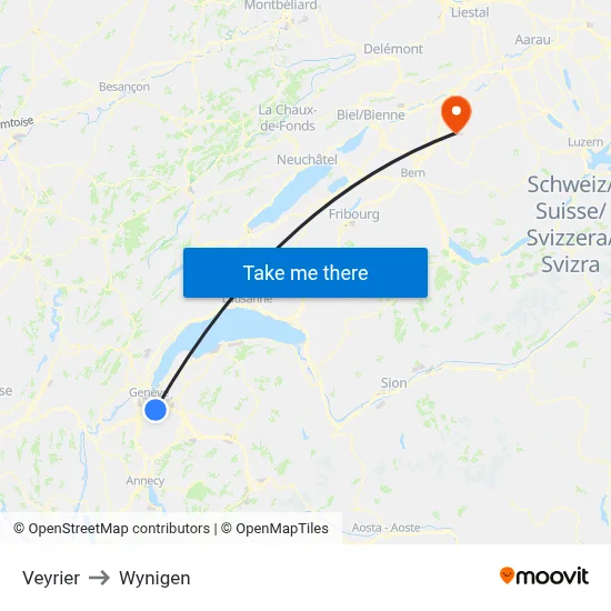 Veyrier to Wynigen map