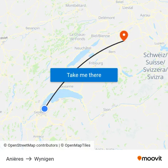 Anières to Wynigen map