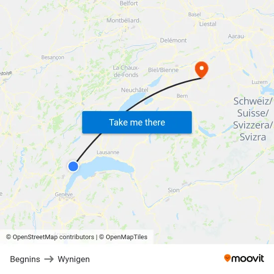 Begnins to Wynigen map