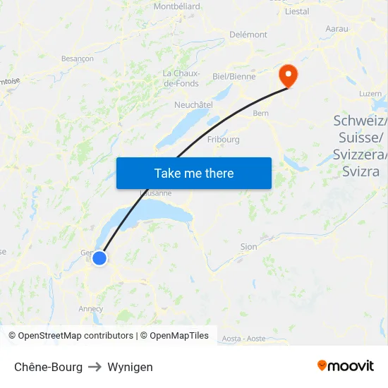 Chêne-Bourg to Wynigen map