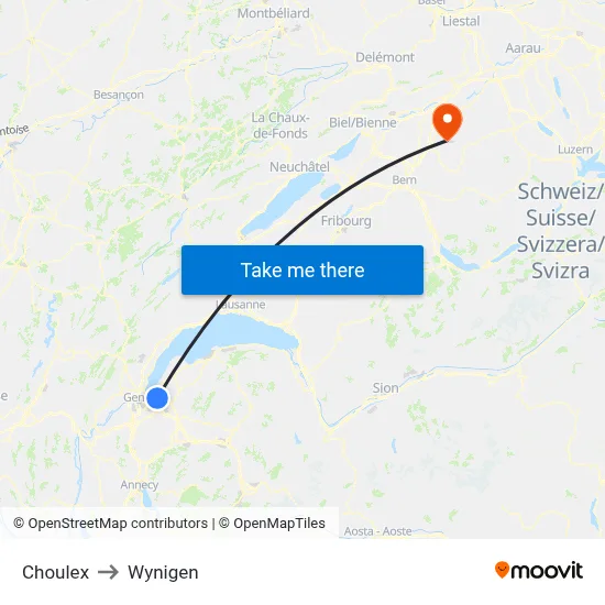 Choulex to Wynigen map