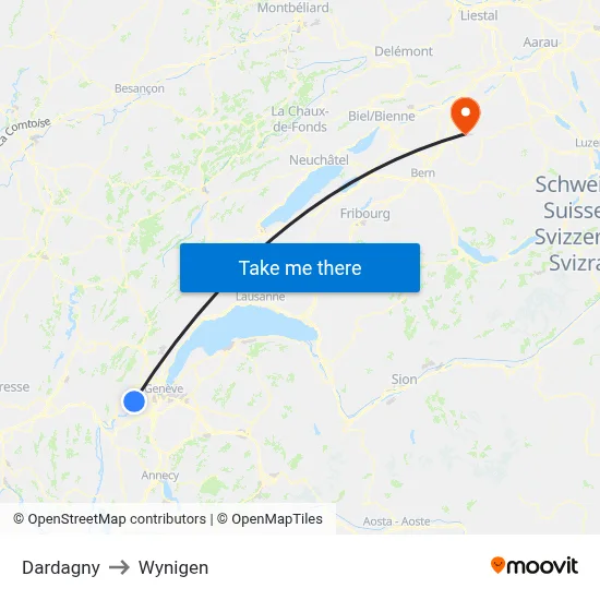 Dardagny to Wynigen map