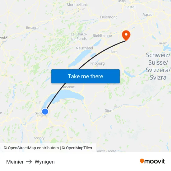 Meinier to Wynigen map