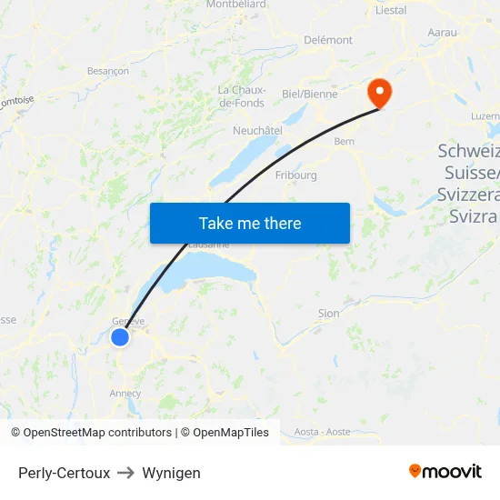 Perly-Certoux to Wynigen map