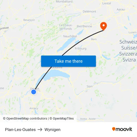 Plan-Les-Ouates to Wynigen map