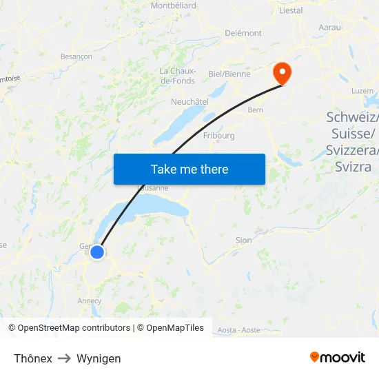 Thônex to Wynigen map