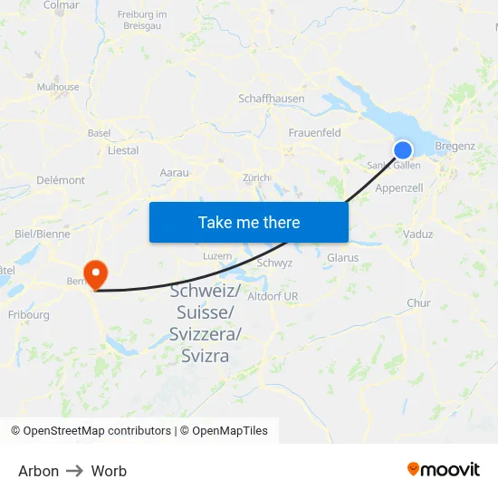 Arbon to Worb map