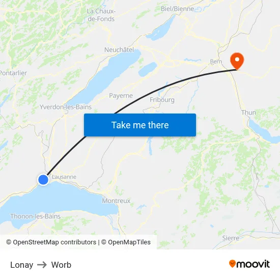 Lonay to Worb map