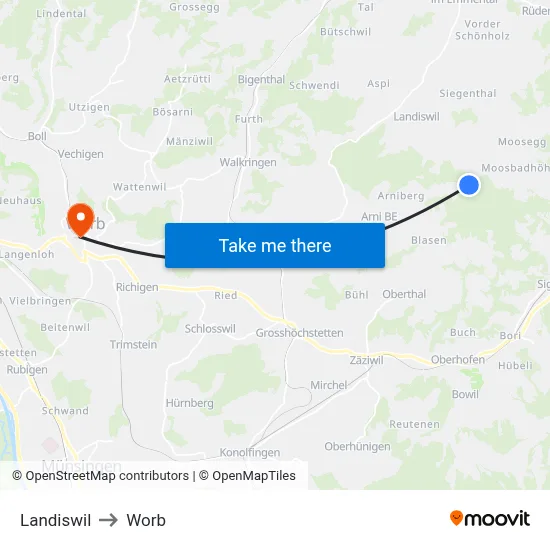 Landiswil to Worb map