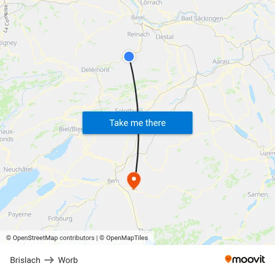 Brislach to Worb map