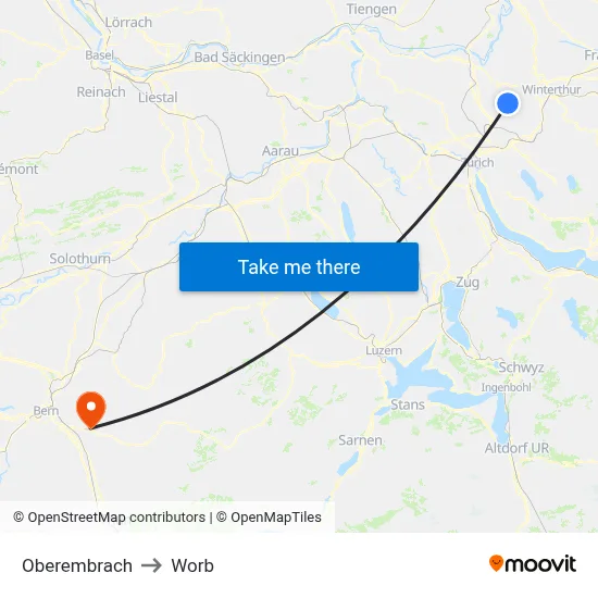 Oberembrach to Worb map