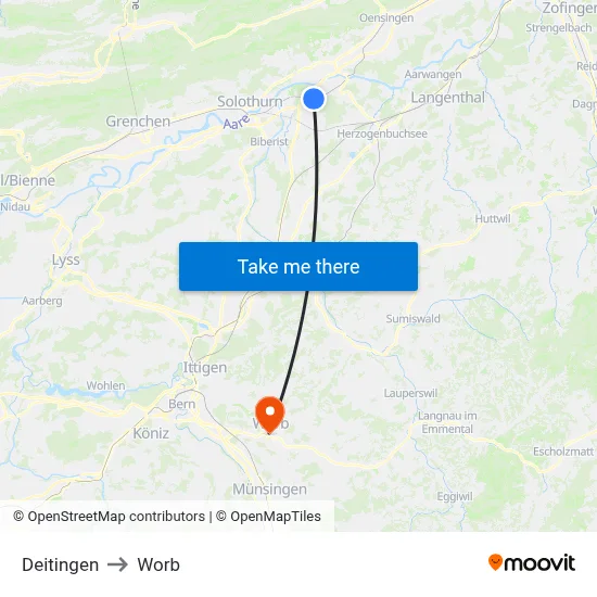 Deitingen to Worb map