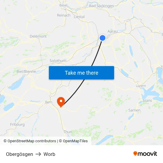 Obergösgen to Worb map