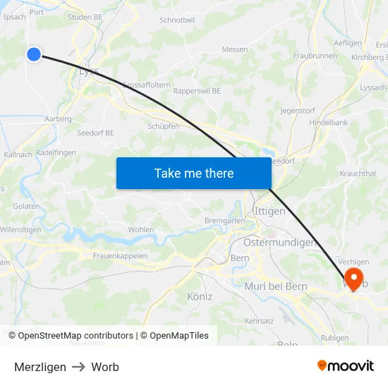 Merzligen to Worb map