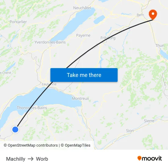 Machilly to Worb map