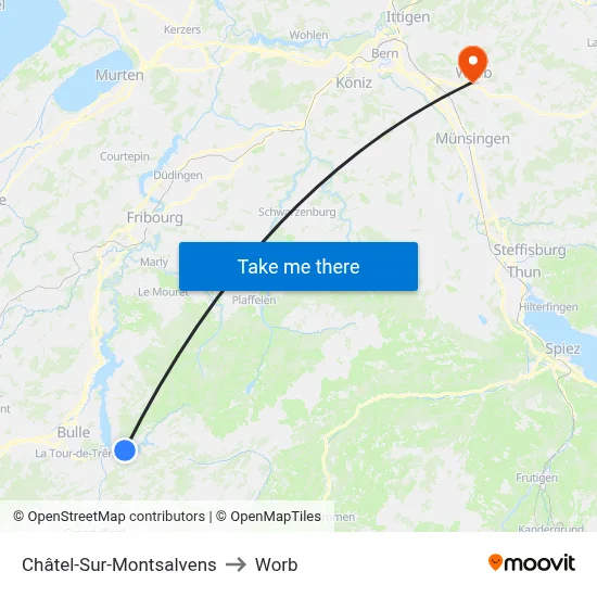 Châtel-Sur-Montsalvens to Worb map