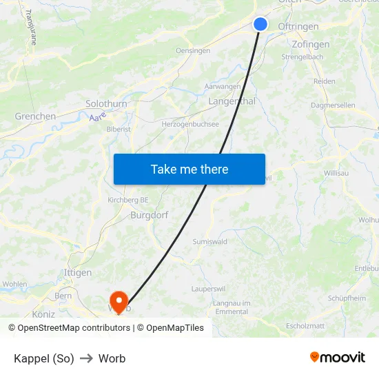 Kappel (So) to Worb map