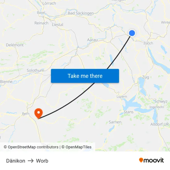 Dänikon to Worb map