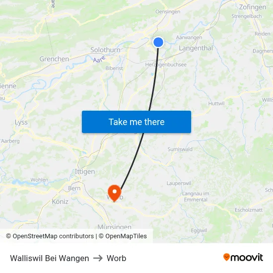 Walliswil Bei Wangen to Worb map