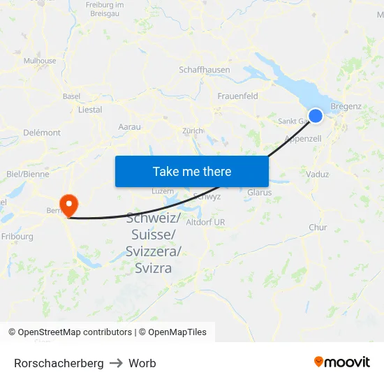 Rorschacherberg to Worb map