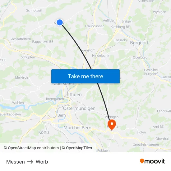 Messen to Worb map