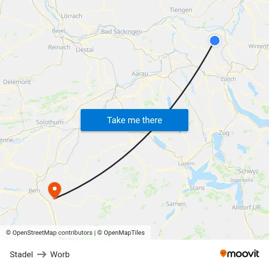 Stadel to Worb map