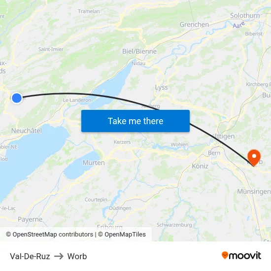 Val-De-Ruz to Worb map
