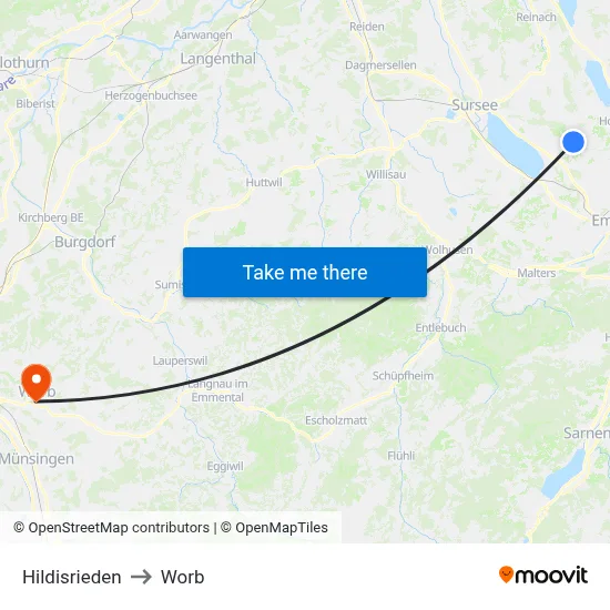 Hildisrieden to Worb map